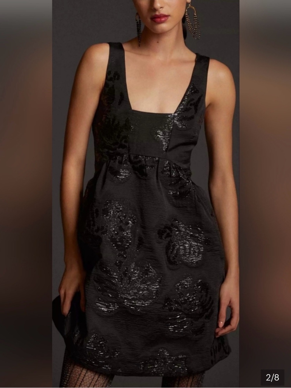 Maeve by Anthropologie Black Jacquard Square-Neck Mini Dress